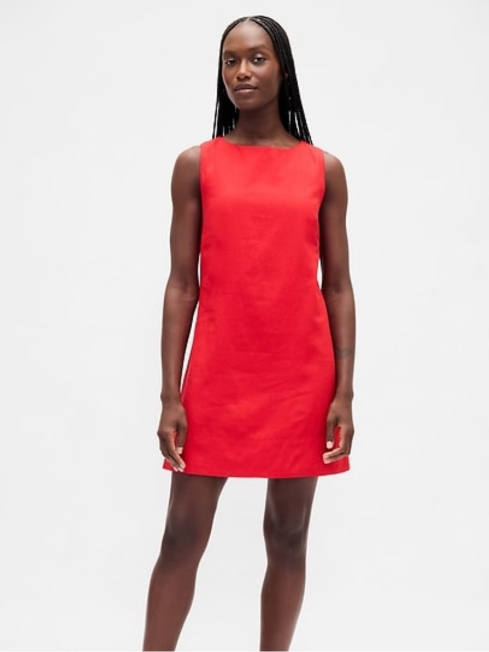 Linen Blend Mini Shift Dress in Tomato Sauce Red